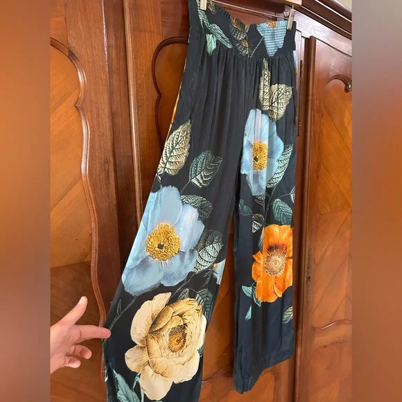 Anthropologie Saria Smocked Waist Pant Wide-Leg by Mauve Size Small - Picture 5 of 9